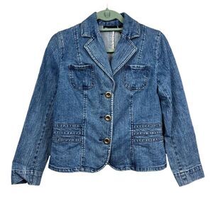 Relativity Denim Jean Jacket Stretch Fitted Collared Pockets Blue Women Size PS*